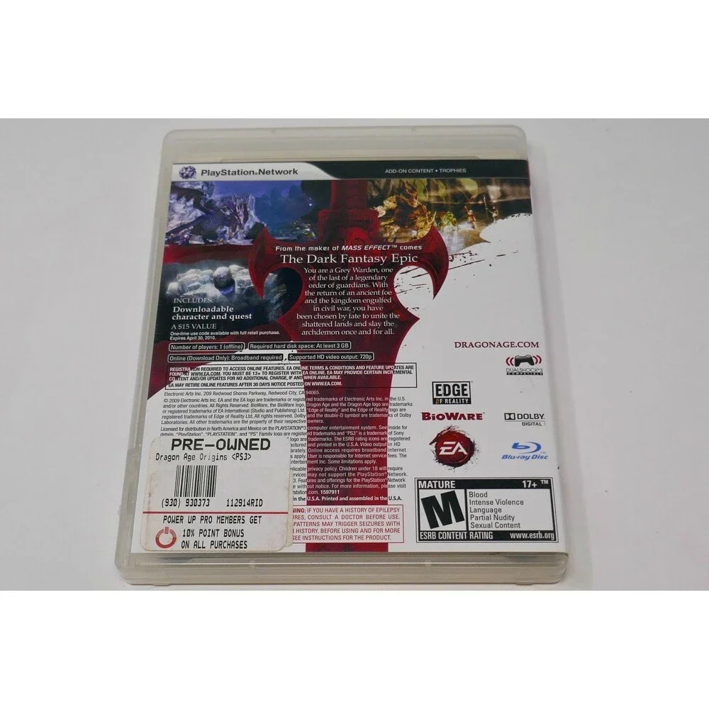 Dragon Age: Origins PS3 (Sony PlayStation 3, 2009) COMPLETE